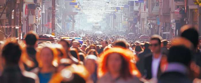 Crowds of people walking