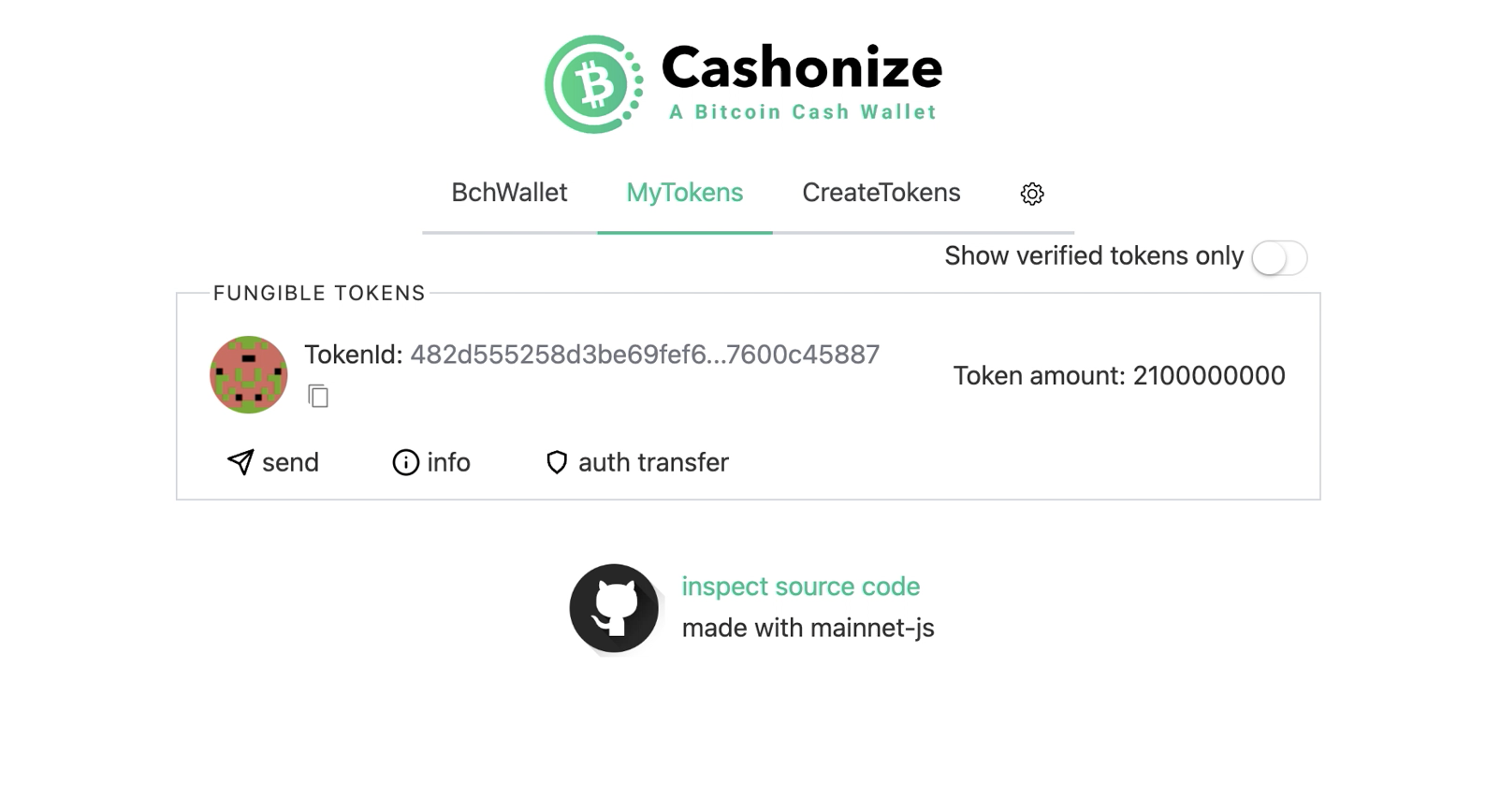 Cashonize MyTokens